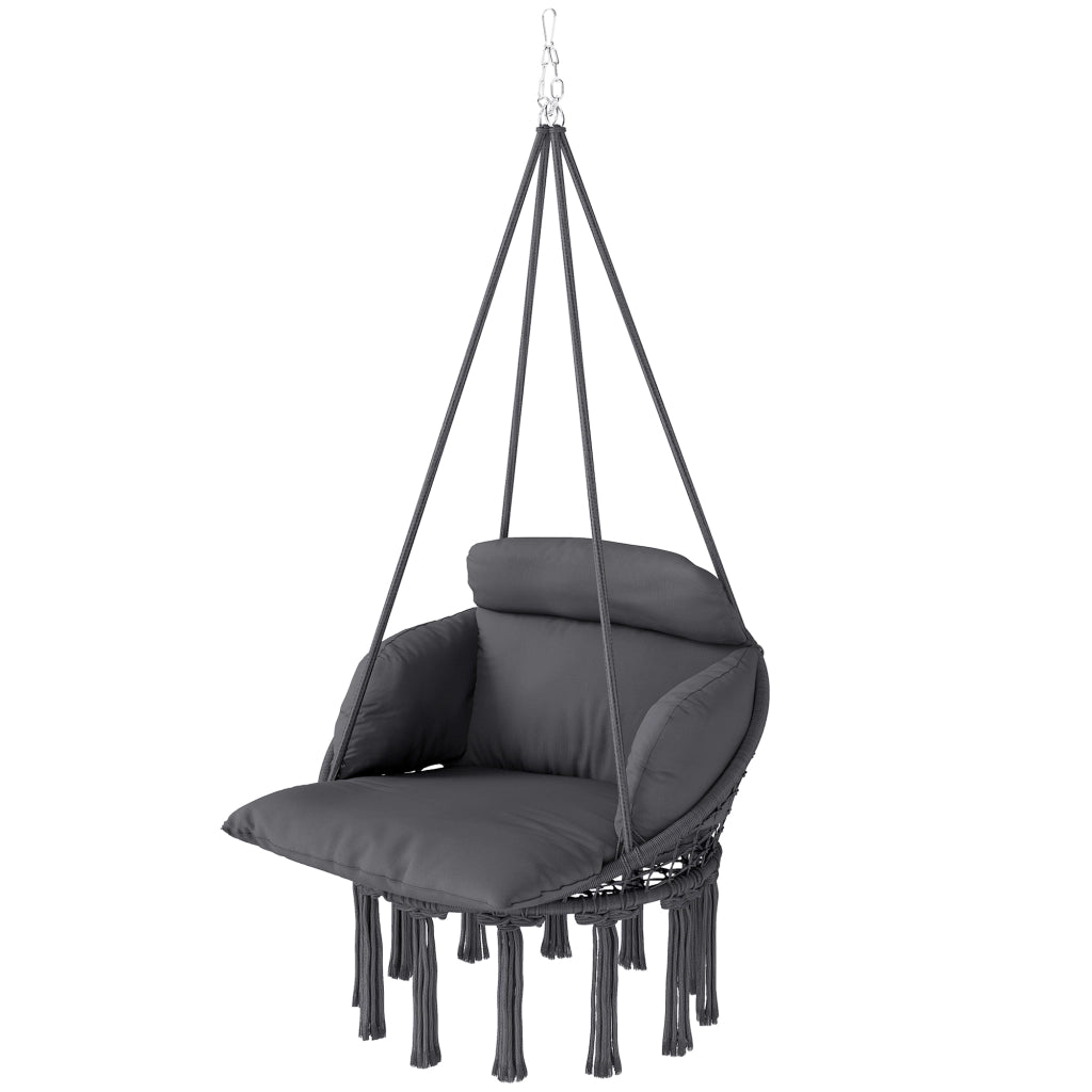 Poltrona sospesa con cuscino imbottito e frange ¨C Xylo ¨C grigio scuro 80x60x40 cm
