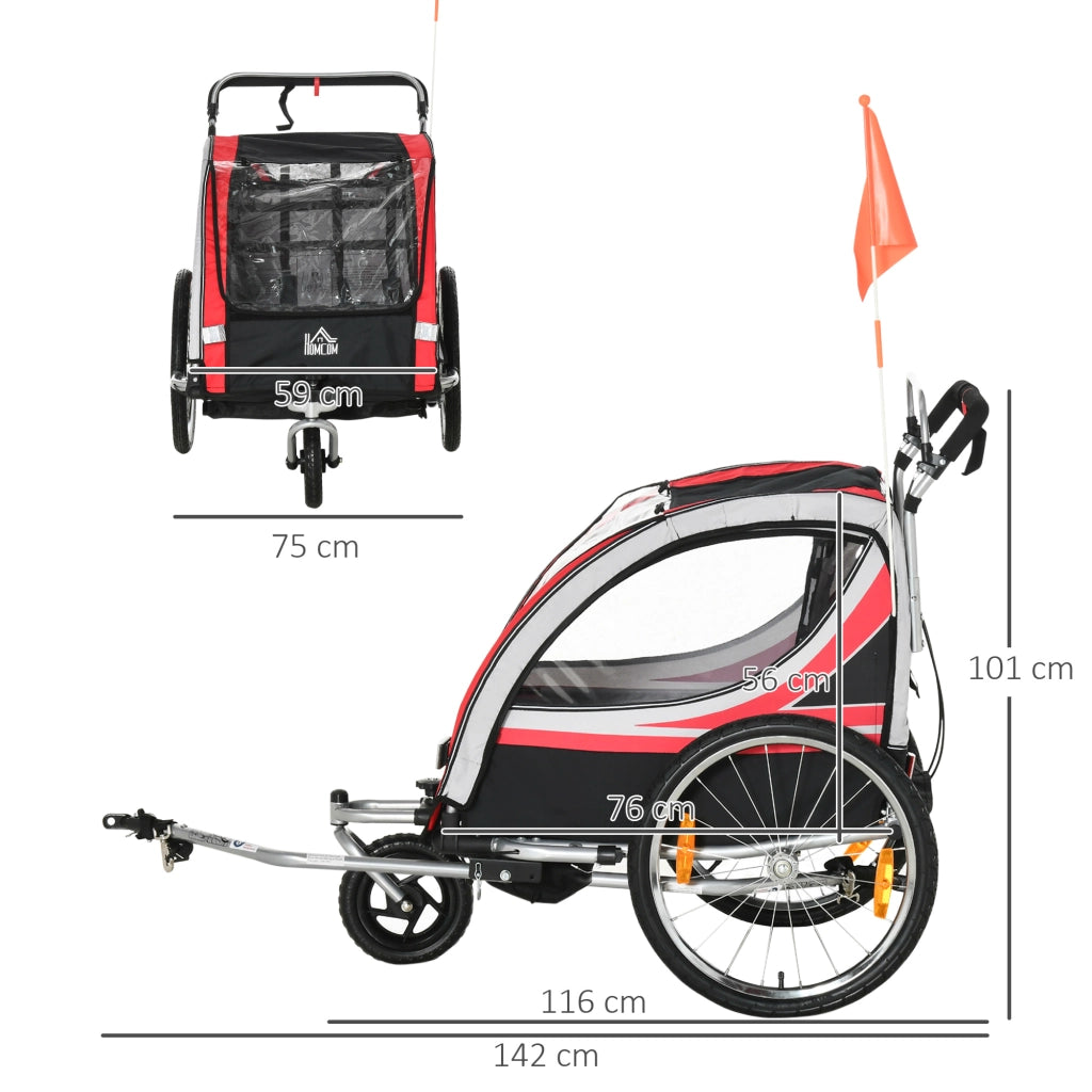 Carrello per bicicletta bambini 2 in 1 ¨C zephmum ¨C rosso