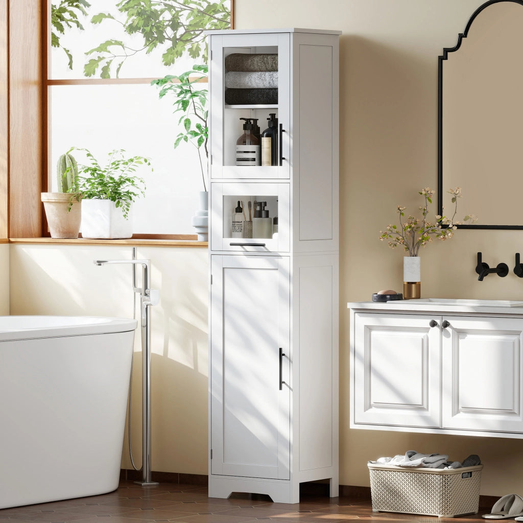 Mobile colonna bagno ¨C Xylo ¨C bianco con cassetto, 2 ante e ripiano regolabile, 40x31x170 cm