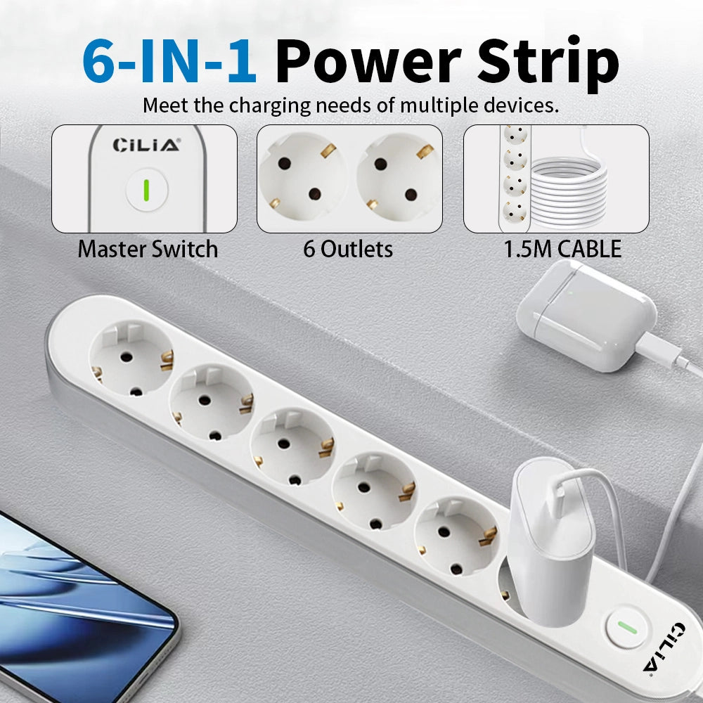 Ciabatta Elettrica 6 Prese con Interruttore ¨C Minimal ¨C Bianco
