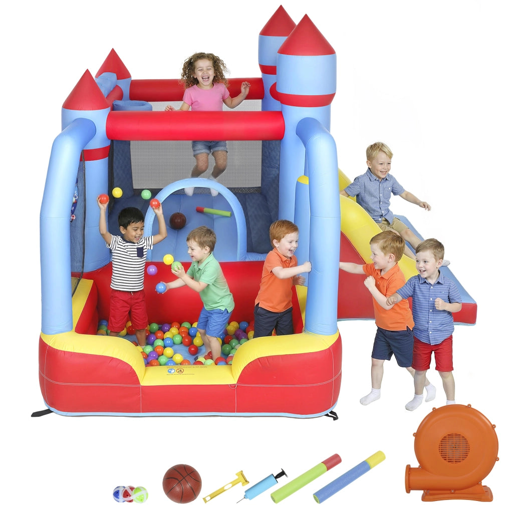 Castello Gonfiabile per Bambini ¨C Xylo ¨C con Scivolo Trampolino Piscina e Canestro 277x270x215 cm