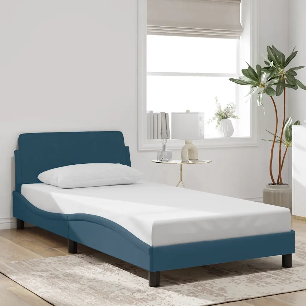Letto singolo | Letto per adulti | Giroletto con Testiera Dover Blu 100x200 cm in Velluto