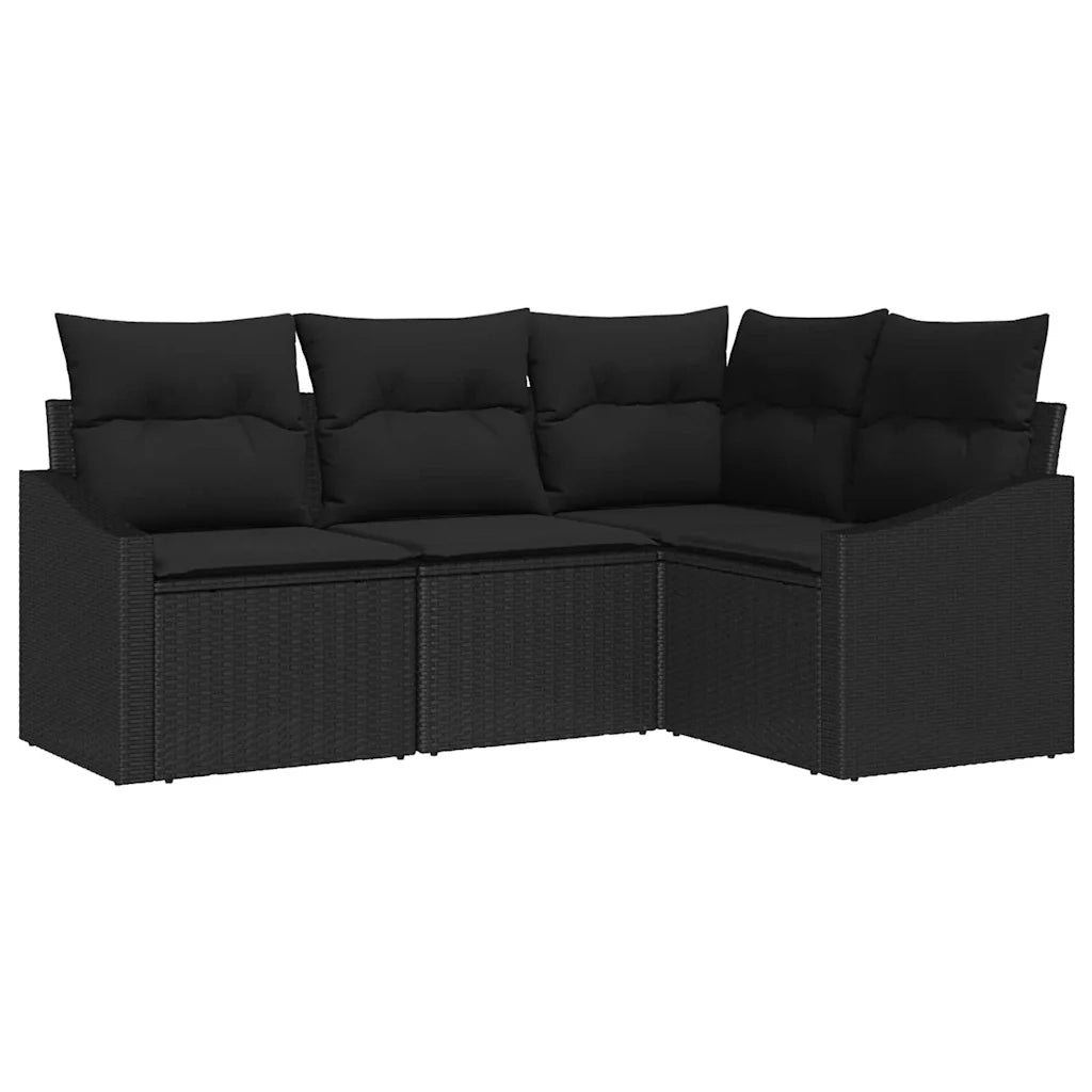 Set Divano da Giardino con cuscino 4 pcs Nero polyrattan