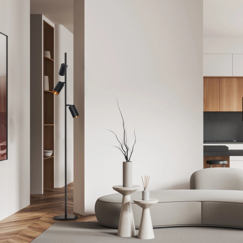 Lampada da terra nera spot oro interno 3xGU10 Polux