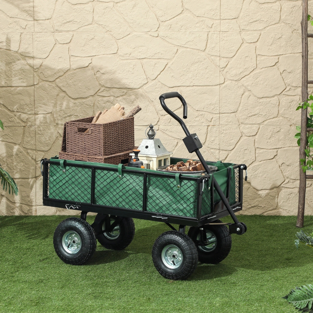 Carrello da Giardino in Acciaio 114L ¨C Xylo ¨C Verde, con Sacca e Pareti Rimovibili 105x51x54cm