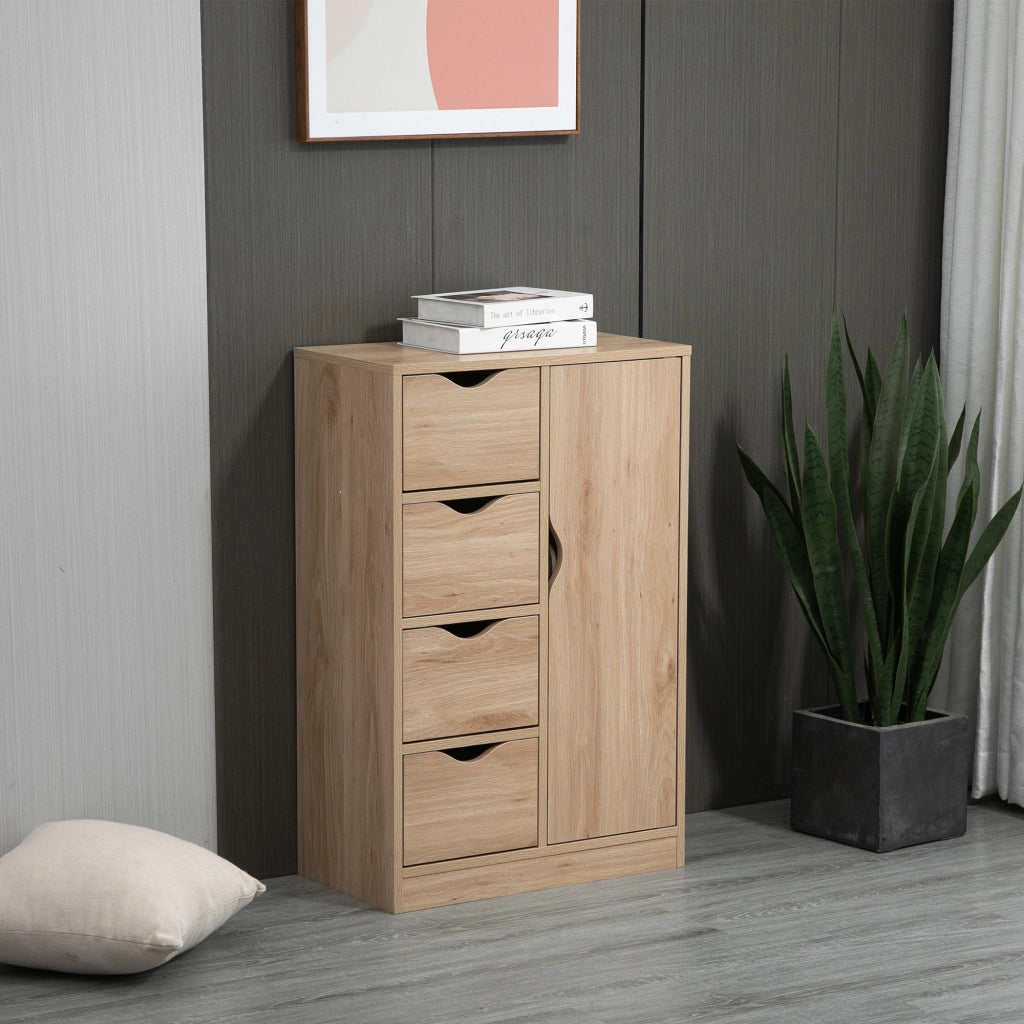 Mobile Bagno con 4 Cassetti, Armadietto a 2 Livelli e Maniglie Ritagliate, in Truciolato, 54x29x83 cm