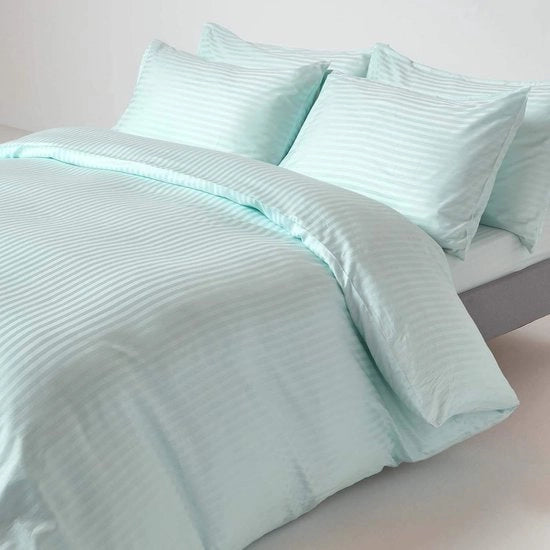 Dekbedovertrek con Strisce Satinee, 100% Cotone Egiziano, Blu, 260x220 cm -