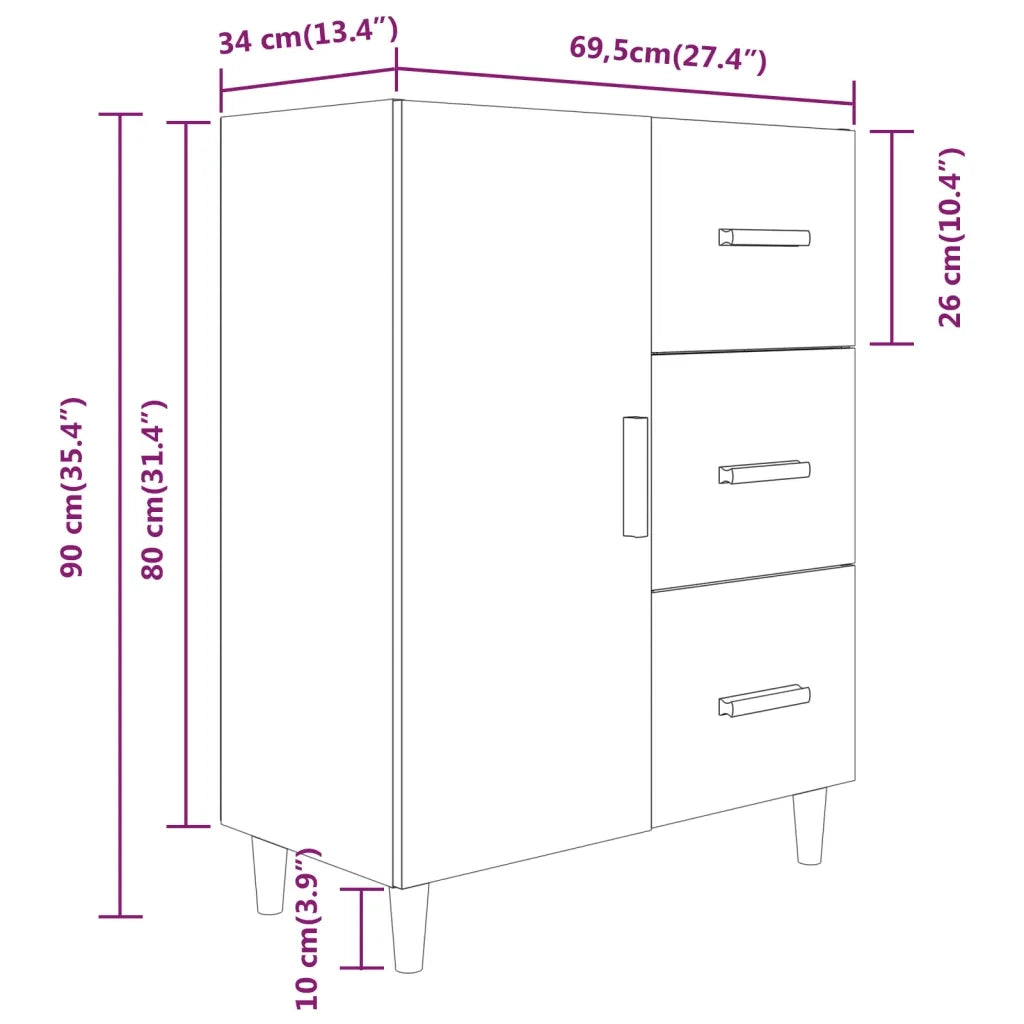 Credenza | Madia | Buffet da pranzo | Armadio da pranzo Rovere Fumo 69,5x34x90 cm in Legno Multistrato