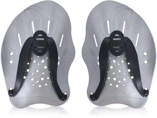Manubri Ergonomici per Nuoto - Aiuto per Allenamento - 2 Pezzi - Grigio - Cinture Adattabili