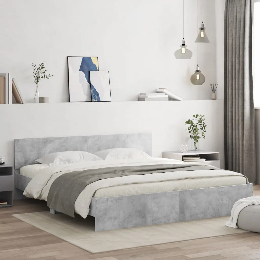 Letto matrimoniale | Letto per adulti | Giroletto con Testiera Grigio Cemento 180x200 cm