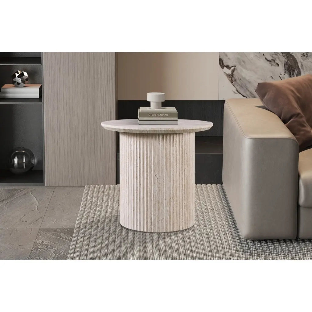 Table bassa VAGOS – Colore rovere chiaro – Tavolino rotondo Ø50 cm – MDF – Design moderno e naturale