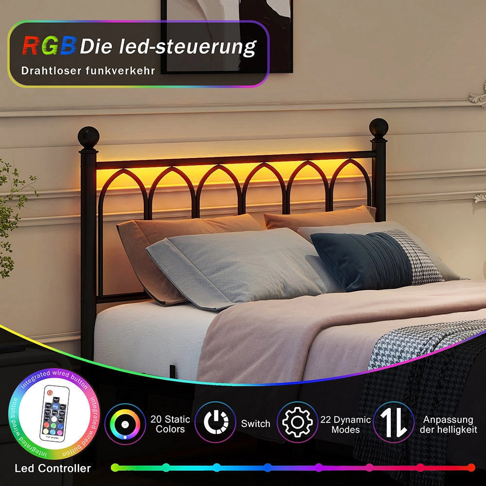 Letto metallo - Xylo - 120x200 cm USB vintage nero