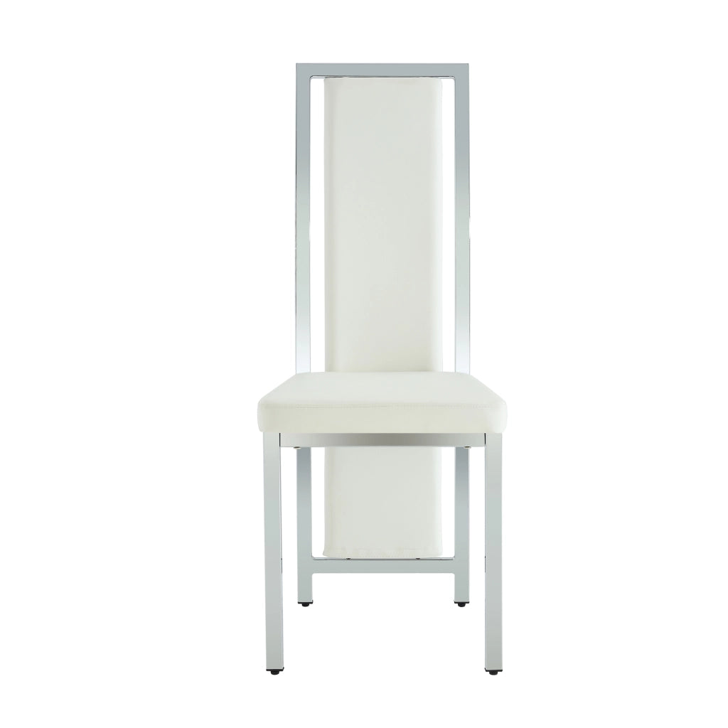 Sedia da pranzo; set da 4. schienale curvo; struttura in metallo; pelle pu; bianco argento 109 cm