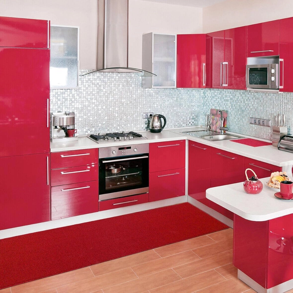 Tappeto Cucina 50x40 cm Tessitura Piatta Antiscivolo Multiuso Corsia Corridoio Made In Italy Bordeaux