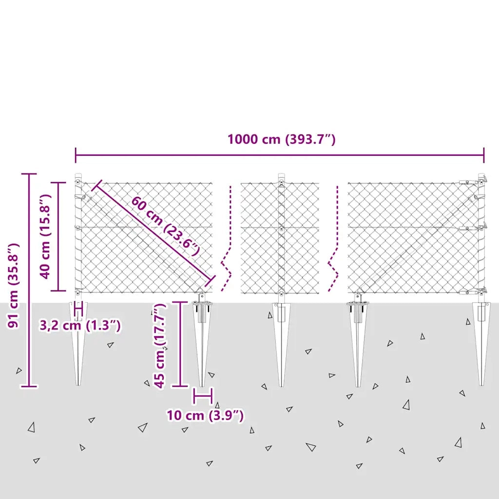Palo della recinzione | Pannello per recinzione Argento 10 x 0,4 m (maglia 40 x 40 mm)