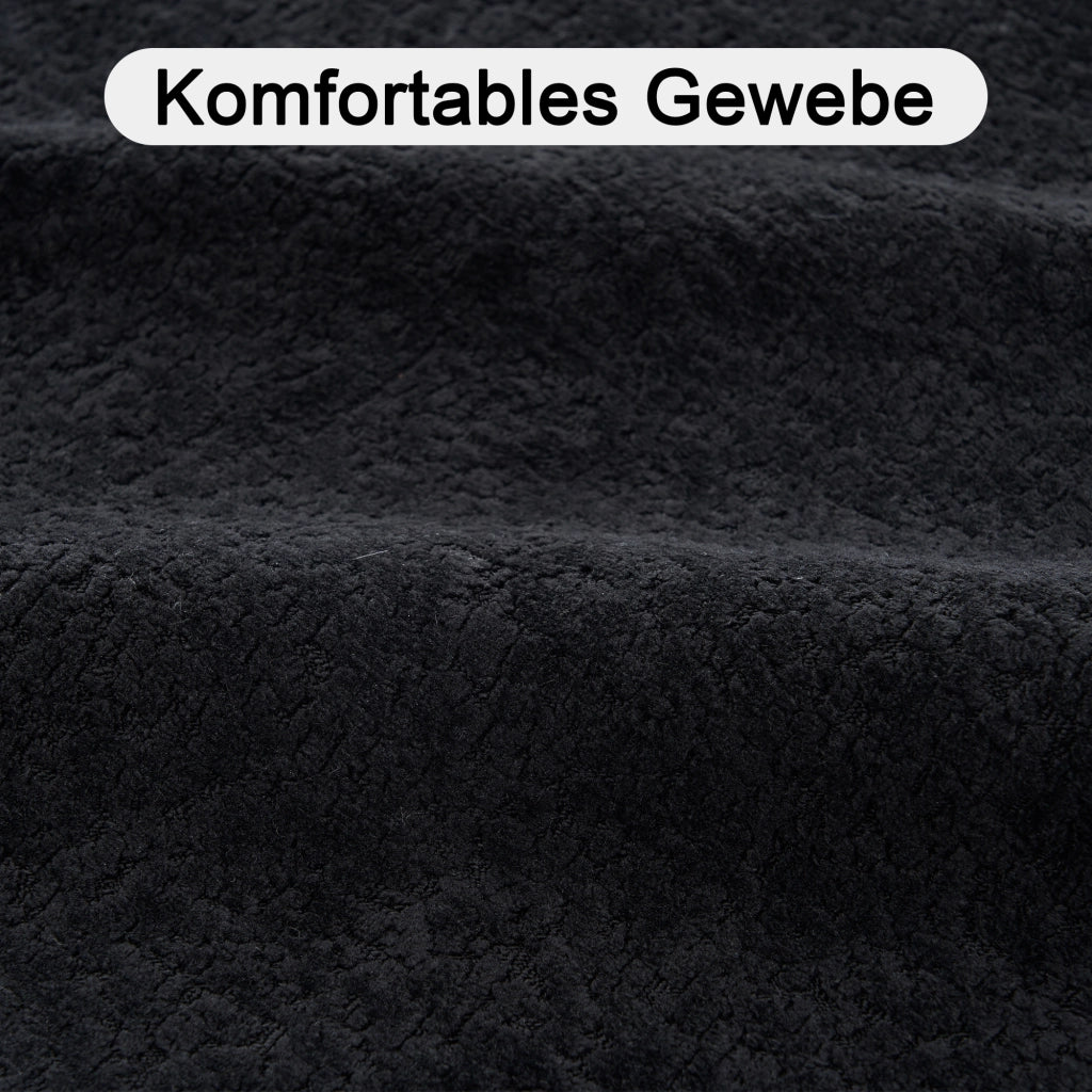 Divano modulare convertibile con 4 cuscini, 2 cuscini rotondi e braccioli, in Chenille, Nero, 263 × 171 × 66 cm
