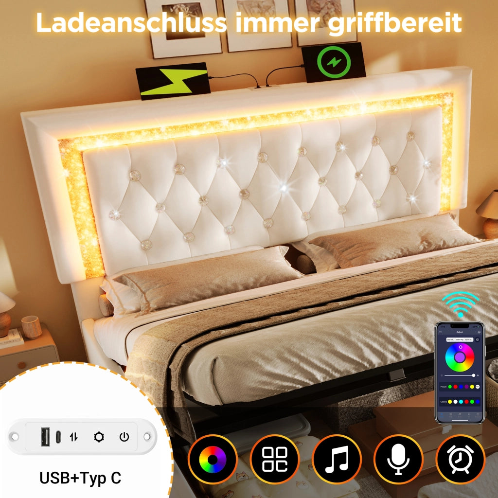 letto in velluto beige 140x200 cm