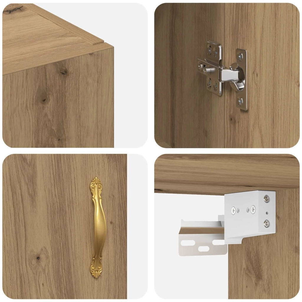 Armadietto a Muro | Mobiletto a muro 2 pz Rovere artigianale 69,5 x 34 x 90 cm