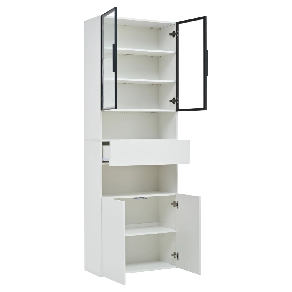 Vetrina alta con LED, 70 x 30 x 200 cm, bianca