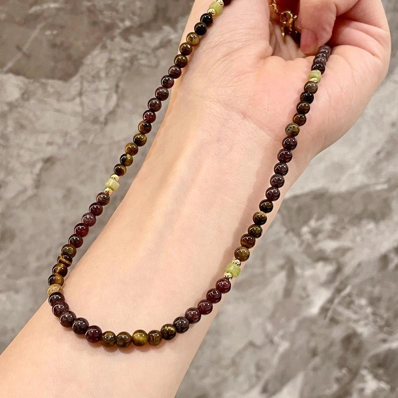 Collana vintage con perline di granato, collana con pietra naturale marrone Maillard, regalo di Natale o compleanno.