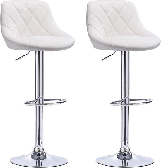 Bar con Sedia Ergonomica in Alto - Disponibile in 2 Pezzi - Altezza Seduta 60 - 82cm - Bianco - Regolabile in Alto - Set Completo - Design Moderno