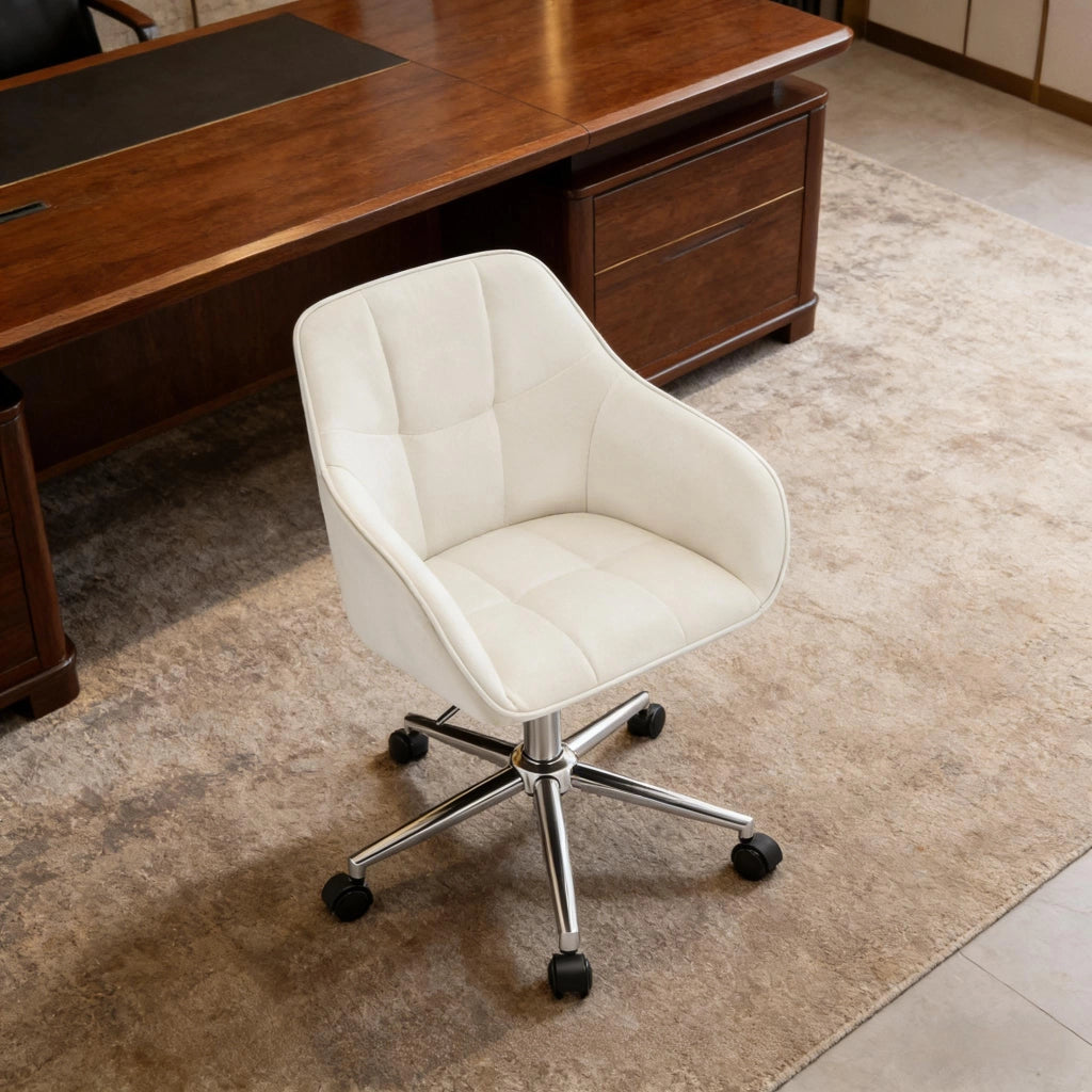Sedia da ufficio ergonomica girevole in velluto, altezza regolabile, colore crema bianco