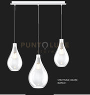 SOSPENSIONE BIANCO 3 LUCI RETTANGOLARE VETRI (1 MEDIO+2 PICCOLI) TUTTI TRASPARENTE 1193BI-S3 RPM-TR