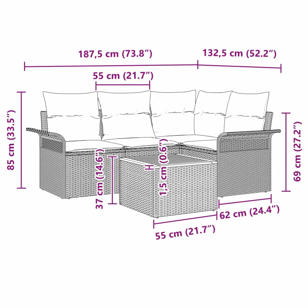 Set Divano da Giardino con cuscino 5 pcs Nero polyrattan 3347326
