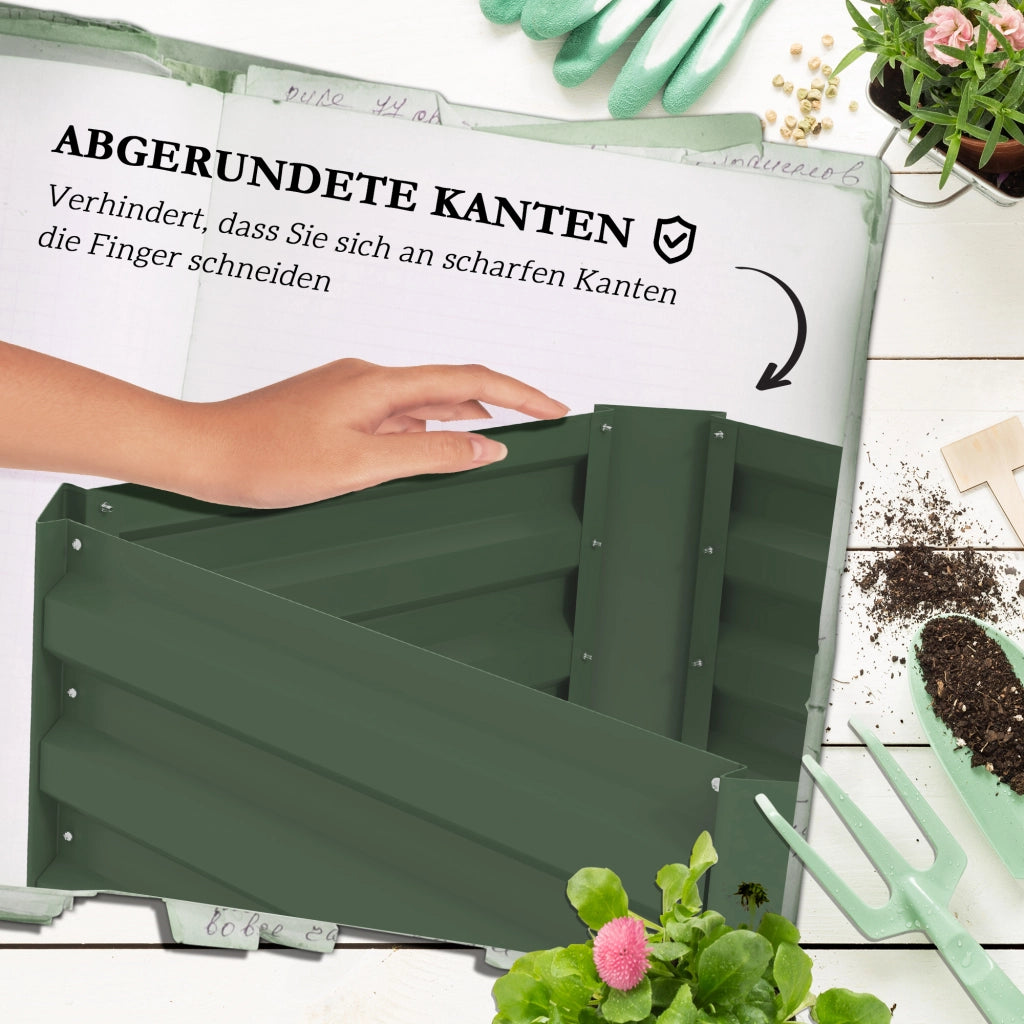 Aiuola rialzata con traliccio, fioriera e orto, fioriera in acciaio zincato, ideale per giardino e balcone, verde