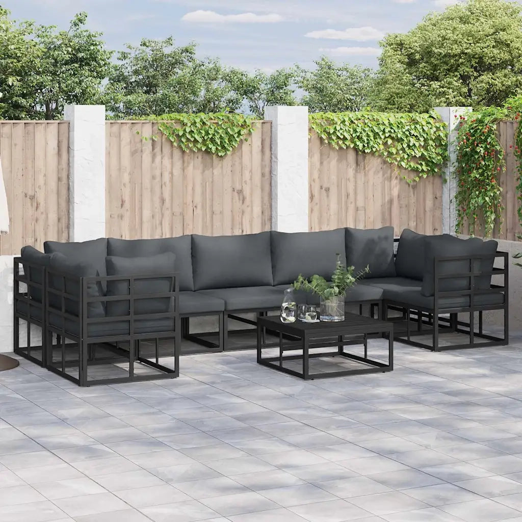 Set Divano da Giardino con cuscino 7 pcs Nero Alluminio 3378946