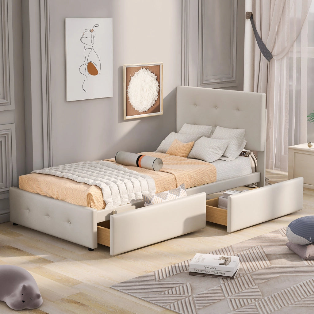 letto imbottito velluto beige 90 x 200 cm