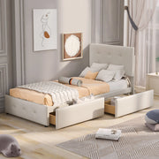 letto imbottito velluto beige 90 x 200 cm