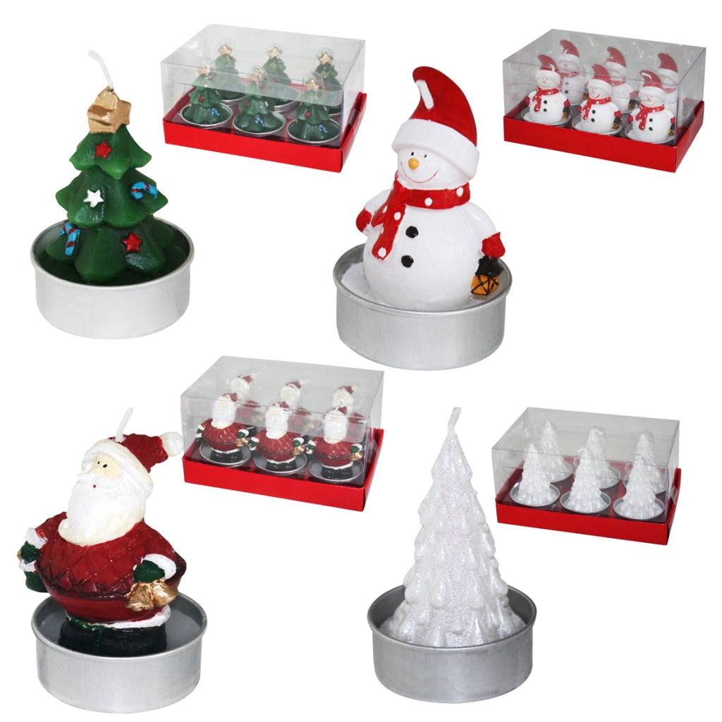 6 Candel.Babbo,Pupazzo,Albero,Renna