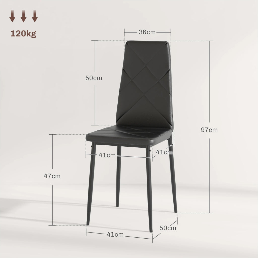 Set 6 Sedie da Pranzo Imbottite - Xylo - Similpelle Nero, Schienale Alto, Gambe Metallo 41x50x97cm
