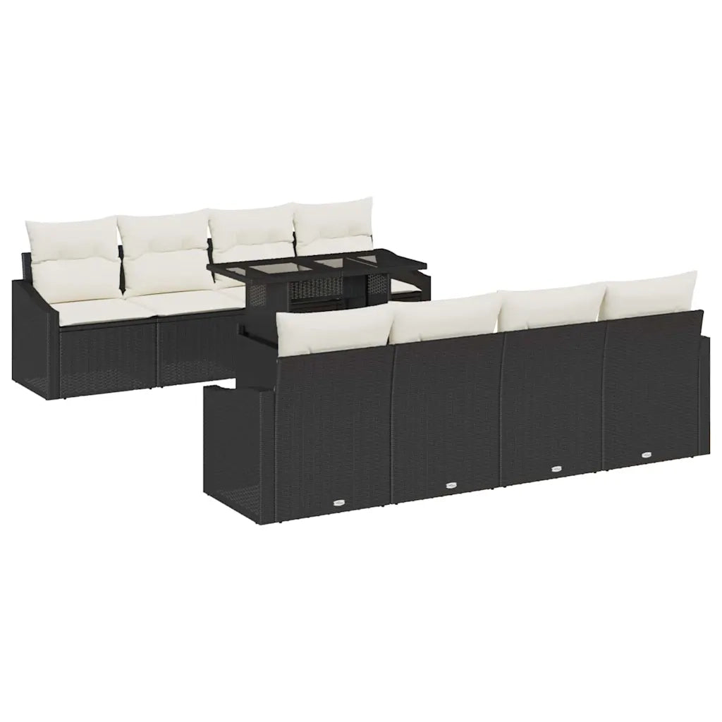 Set Divano da Giardino con cuscino 9 pcs Nero polyrattan 3357700