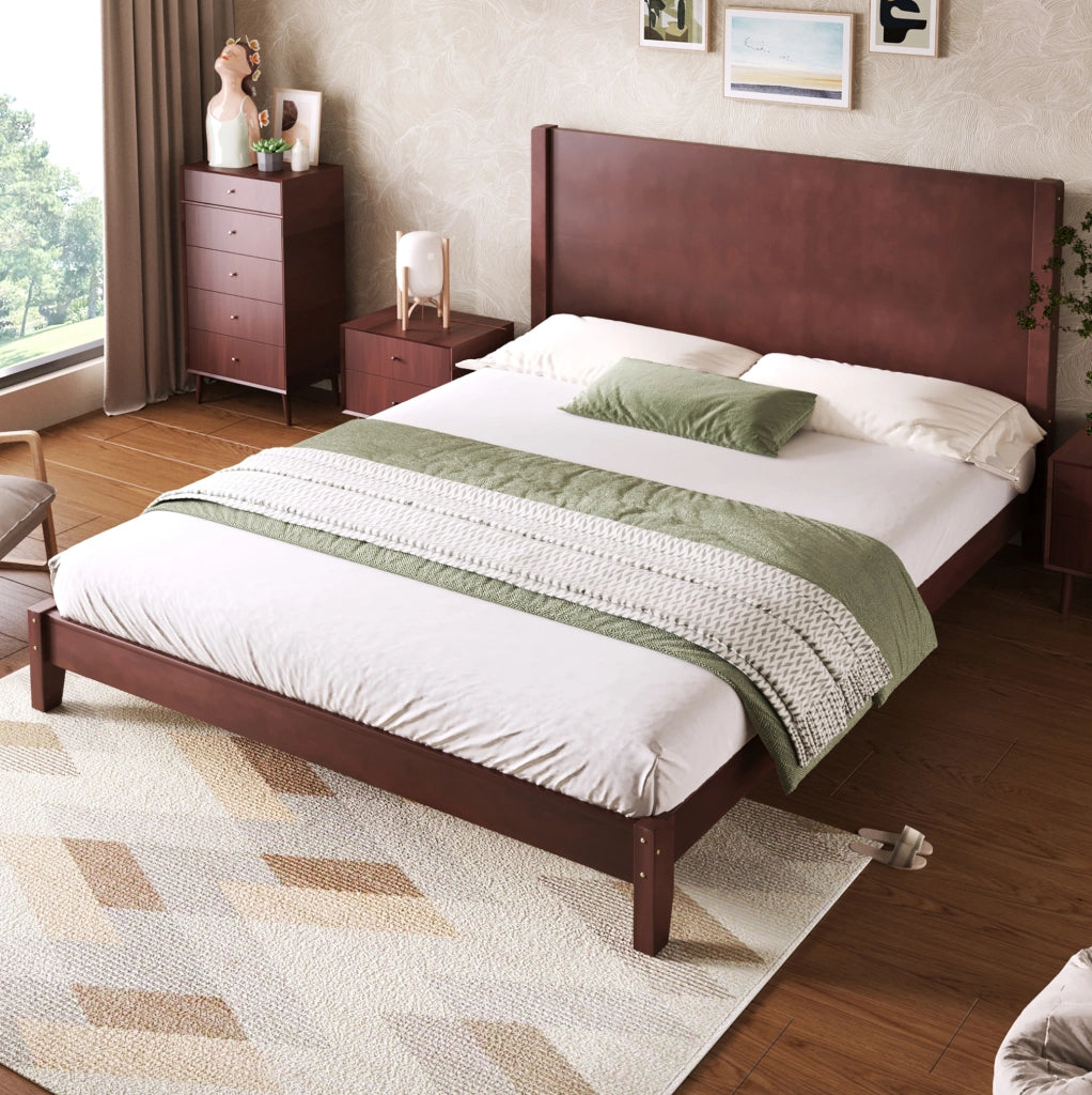 Letto a piattaforma 160x200 cm con testiera e rete a doghe; marrone