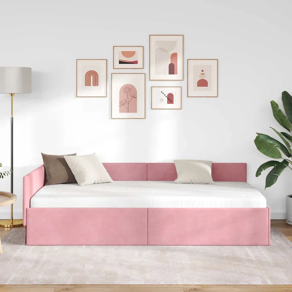 Cornice del letto ad angolo Rosa 90 cm x 200 cm Velluto 42016084
