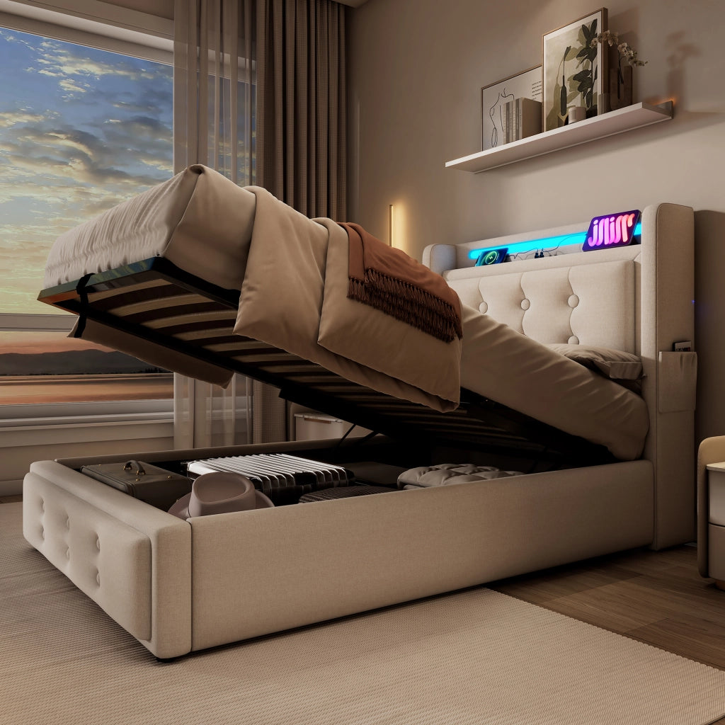 letto imbottito cotone lino beige 90 x 200 cm