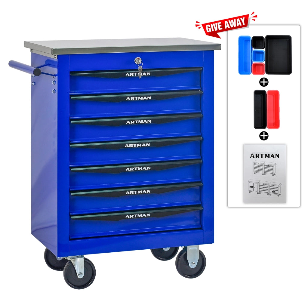 Carrello da officina multifunzionale a 7 cassetti con ruote, porta attrezzi su rulli metallici, per garage, officina, magazzino e centro riparazioni ¨C