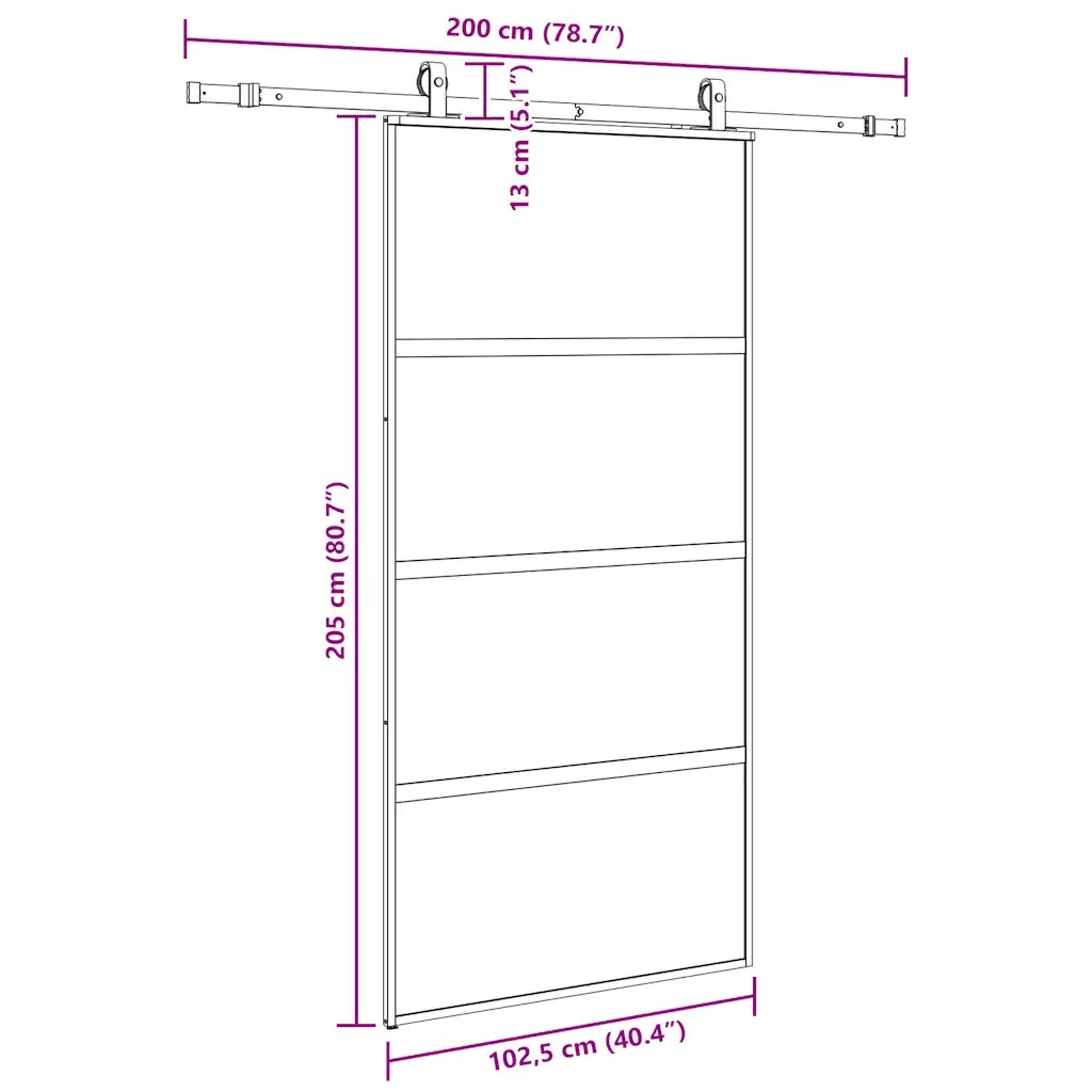Porta Scorrevole Ferramenta Nera 102,5x205 cm Vetro Temperato 3375891