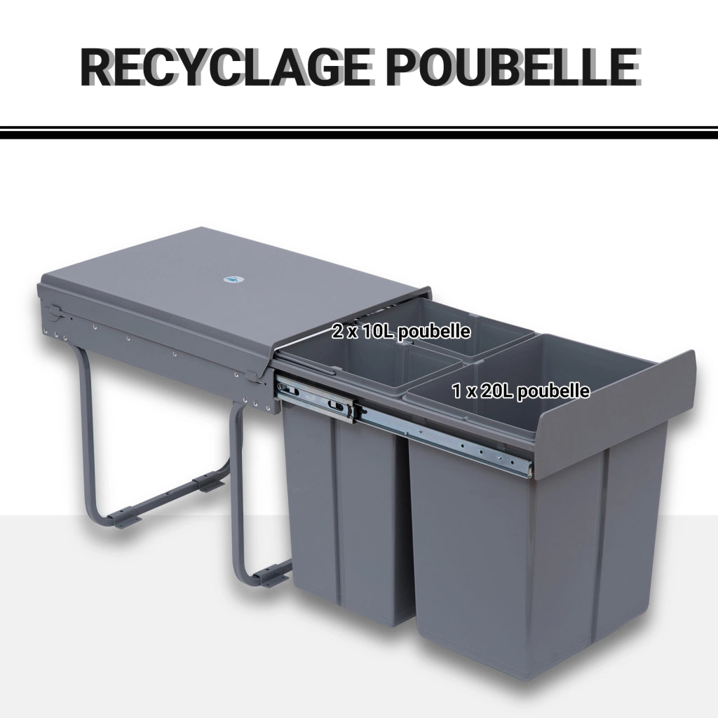 Pattumiera Estraibile 40L ¨C Xylo ¨C 3 Cestelli Removibili Grigio