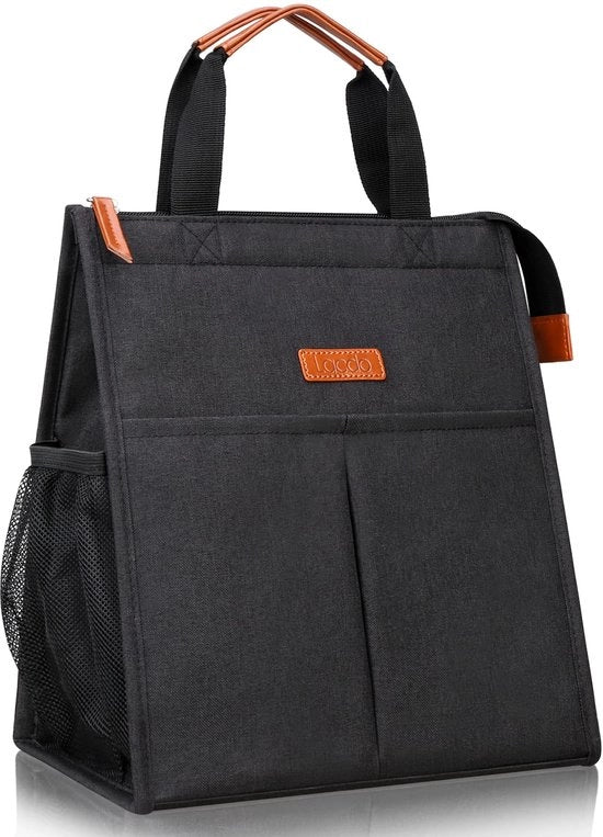 Tas per pranzo termica per donne e uomini, tasca isolata ripiegabile per pranzo, scatola per cibi freschi, impermeabile, nera