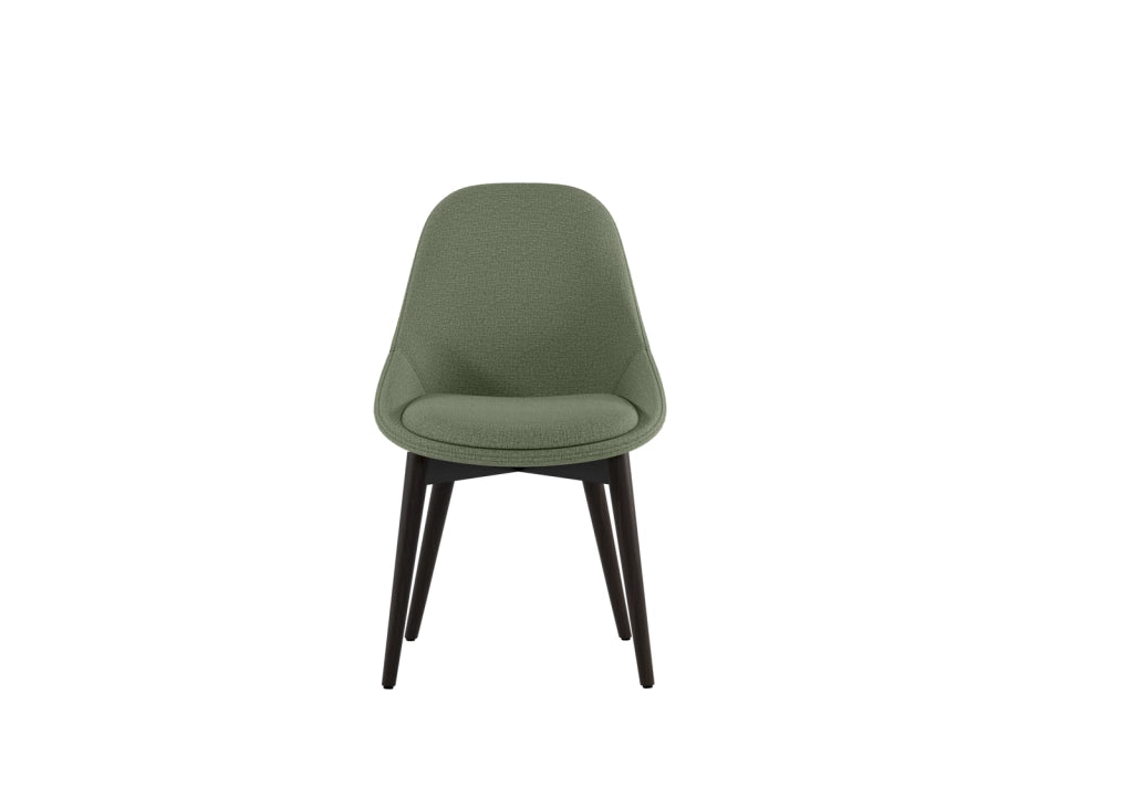 Sedia da pranzo Astrid con struttura in massello di noce e seduta imbottita in tessuto verde - Design contemporaneo ed elegante