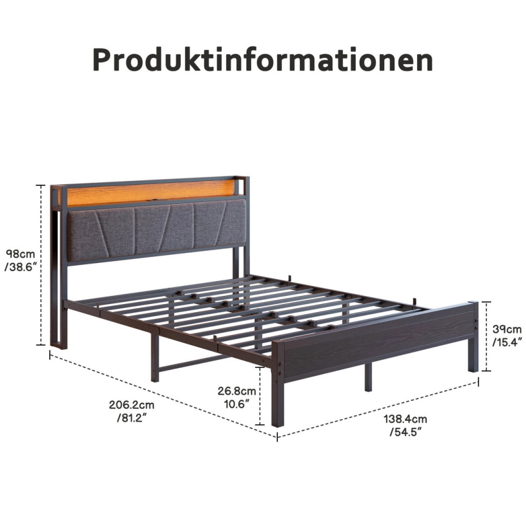 letto mdf metallo nero 140 x 200 cm