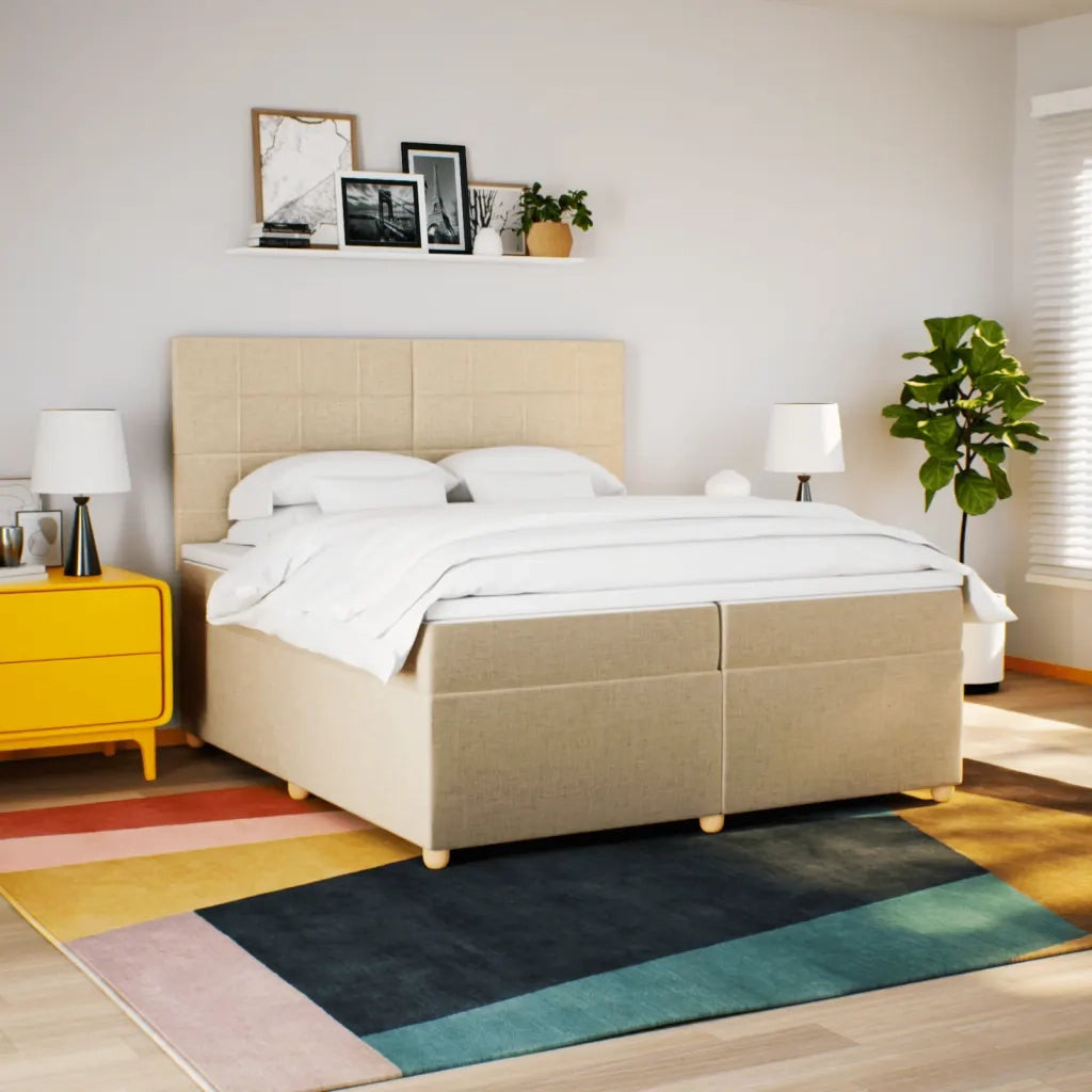 Giroletto a Molle con Materasso Crema 200x200 cm in Tessuto 3291392