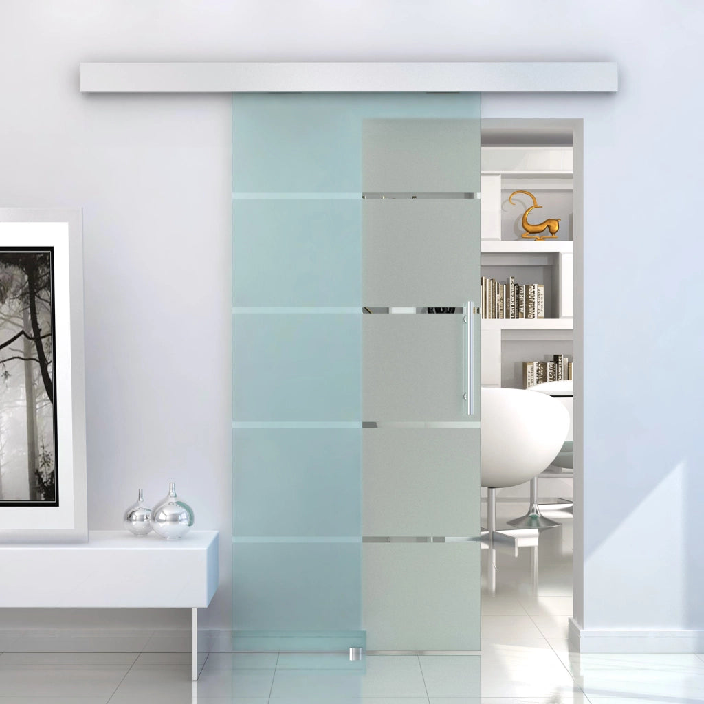 Porta Scorrevole Vetro Satinato ¨C Xylo ¨C 205x102.5cm con Binario e Maniglia per Bagno Cucina