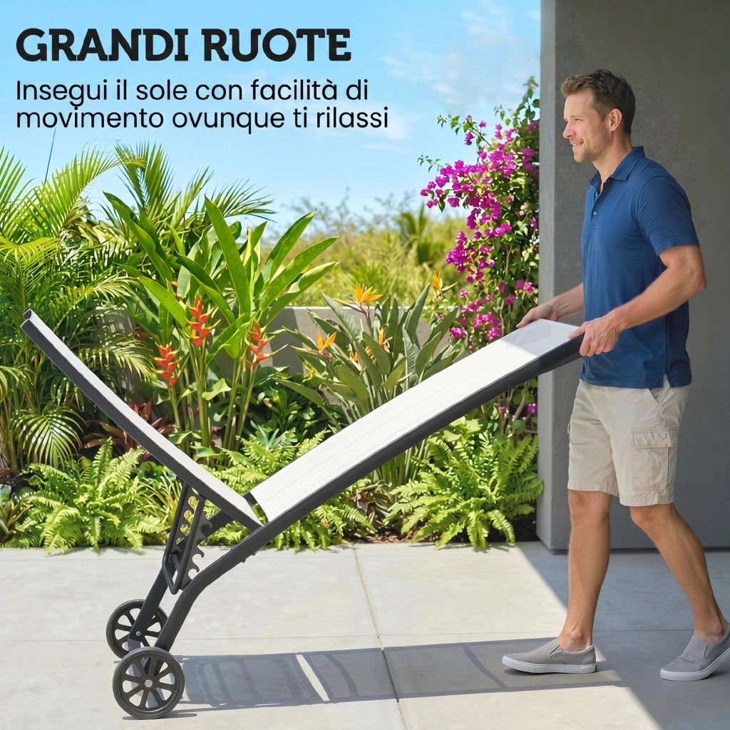 Lettino Prendisole con Schienale Reclinabile ¨C Minimal ¨C Alluminio e Tessuto Crema 66x165x102 cm