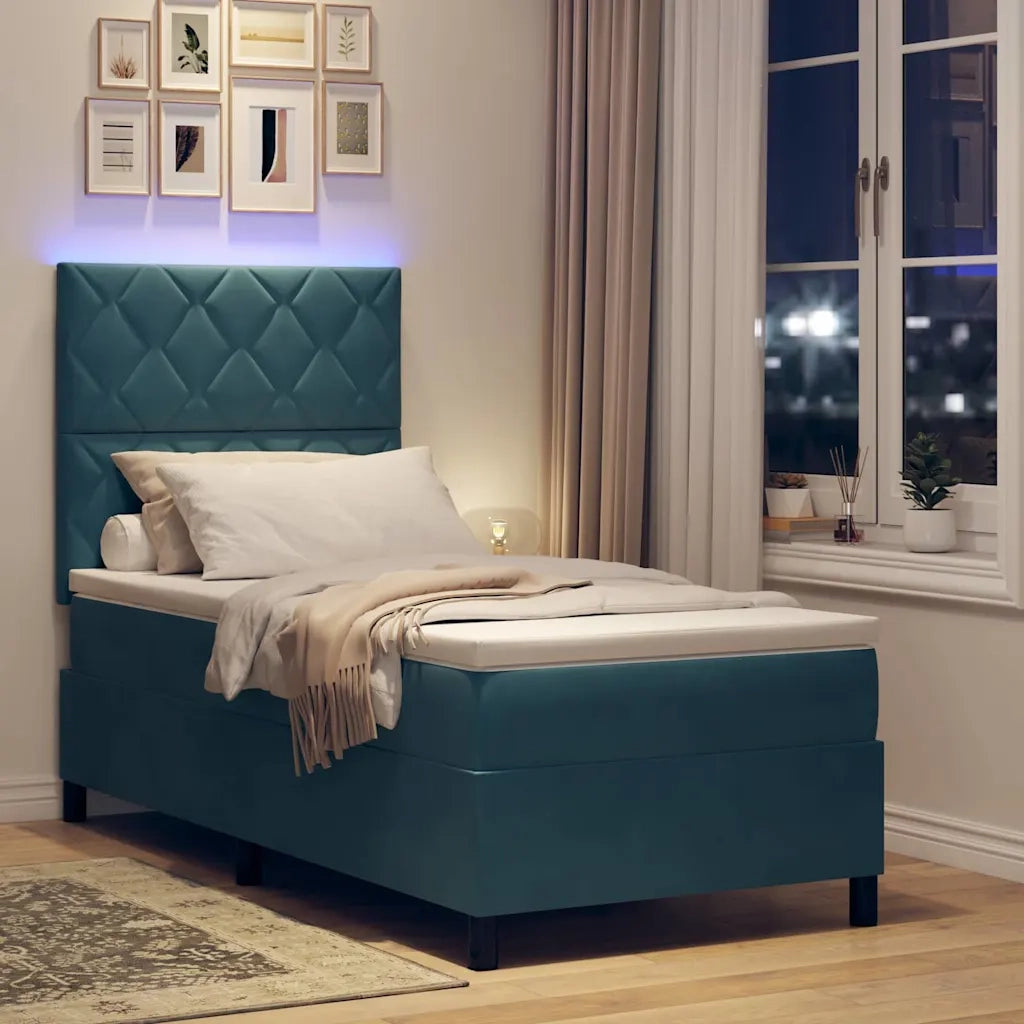 Letto a Sorgente LED con testiera Blu Scuro 90 x 190 cm Velluto 3343350