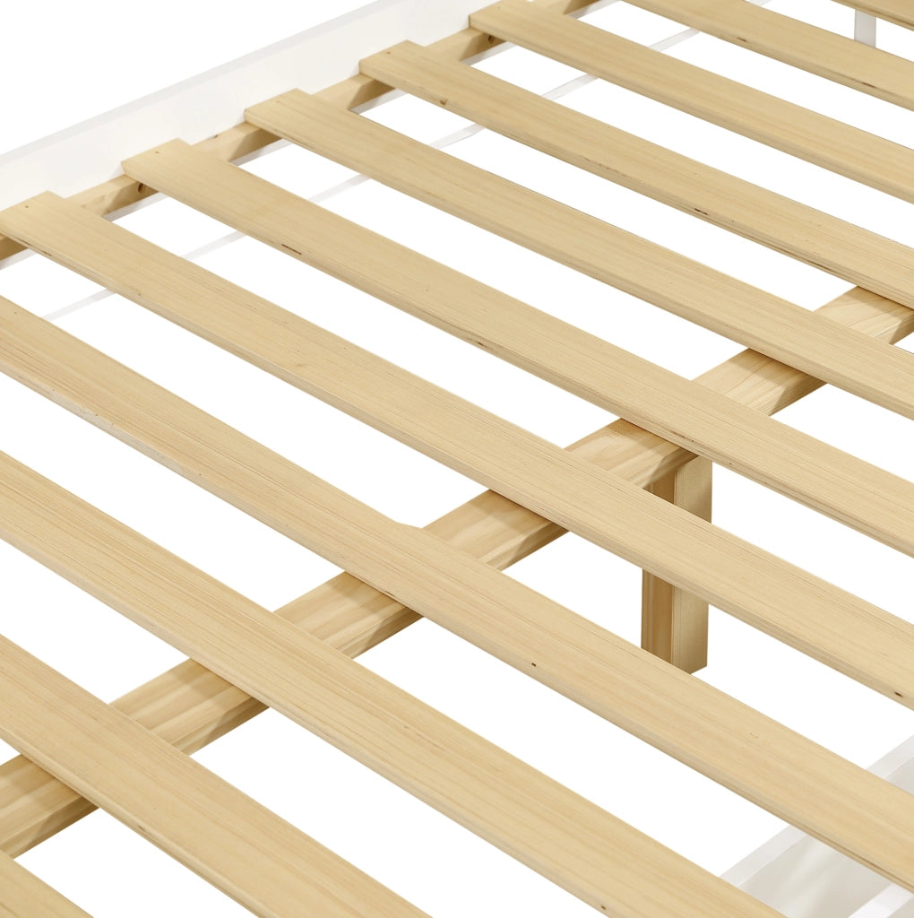Letto a castello per bambini con 2 cassetti, scala ad angolo e finestre decorative
