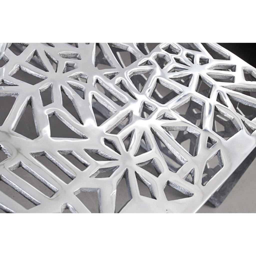 Tavolino basso METRIX quadrato 60 cm – Tavolino basso design in alluminio argentato con motivi geometrici